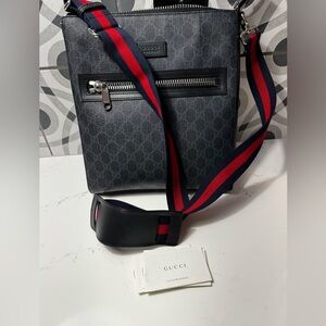Gucci GG Supreme Messenger Bag 474137 K5RLN Black Web Stripe Crossbody